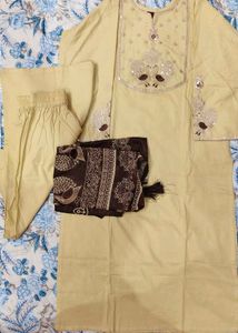 Yellow Kurta Set with Printed Dupatta