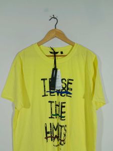 Yellow Printed Oversized T-Shirt For Women's