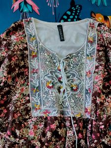 Floral Print Dress with Pom-Pom Detail