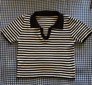 Striped Polo Neck Top