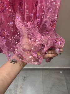 Pink Embroidered and wire work Skirt