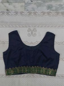 Navy Blue Sleeveless Silk Blouse with lining
