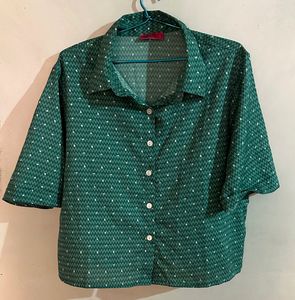 Chic Green Printed Collared Blouse