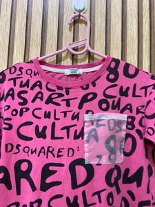 Pink Graphic Print T-Shirt stretchy l 26 half