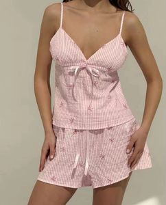 Cute Pink Striped Pajama Set with bows (S)