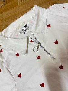 White T-Shirt with Red Hearts