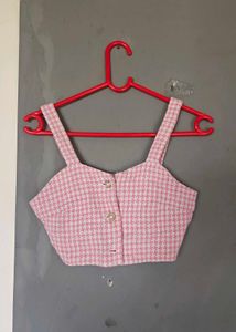 Chic Pink Houndstooth Tweed Top