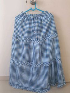 Blue Gingham Tiered Maxi Skirt