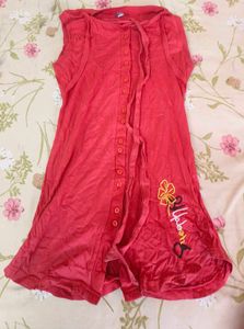 Coral Button-Up Sleeveless Tunic Top