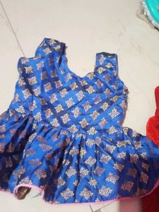 Cute Blue &amp; Red Baby Frock Set