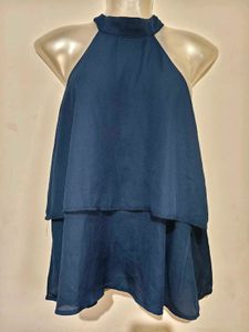 SHEIN Navy Blue Layered Halter Neck Top