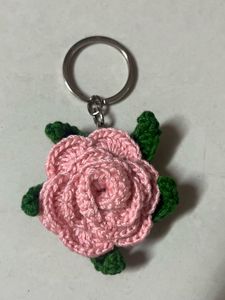 Handmade Crocheted Rose Keychain