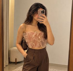 Chic Ruffled Mesh Crop Top