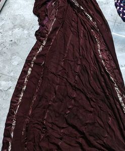 Elegant Brown Saree with Silver Border