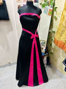 Black &amp; Pink Strapless Formal Gown