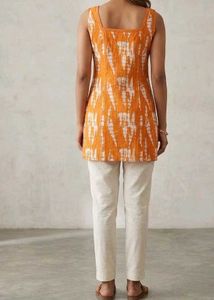 Orange Tie-Dye Sleeveless short Kurta