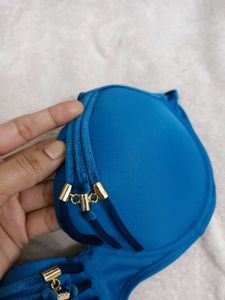 Teal Push-Up Bra with Velvet Trim