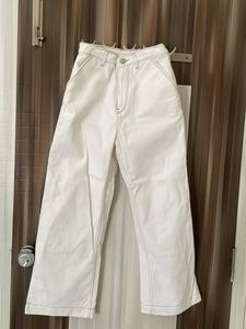 White Wide-Leg Pants with Contrast Stitching
