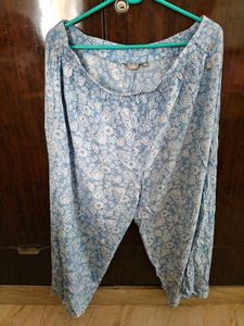 Blue Printed Kurta with Embellished Neckline