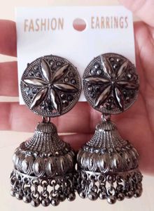 Silver Tone oxidised Jhumka Earrings