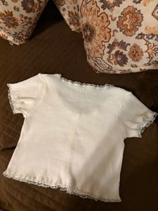 Coquette white rib-knit floral baby tee