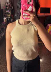 Ribbed Knit Halter Neck Top