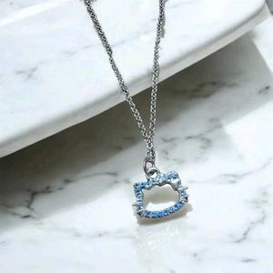 Blue kawaii kitty necklace
