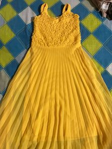 Vibrant Yellow Pleated Midi Dress