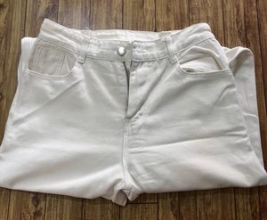 Cream Wide Leg Jeans