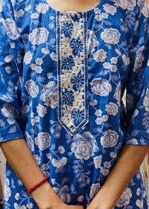 Blue Floral Embroidered Kurta with pants