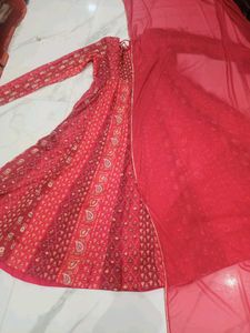 Red Printed Anarkali Kurta with dupatta