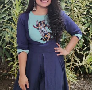 Navy Bloom cape like handwork Anarkali set