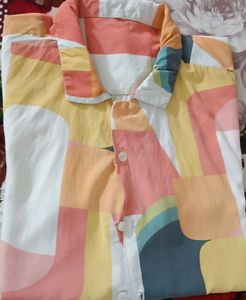 Colorful Geometric Print Button-Up Shirt & short