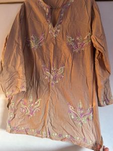 Taupe Coloured embroidered Short Kurti