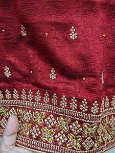NEW Maroon Embroidered Silk Saree