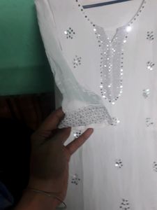 Beautiful White Mirror Work Set with Freebies
