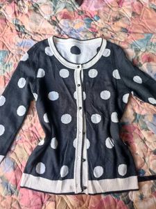 Polka Dot Button-Up Cardigan
