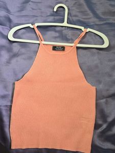 Lowest Prices_Ribbed Coral Halter Tank Top