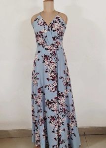 Berrylush Blue Floral Maxi Dress with Slit