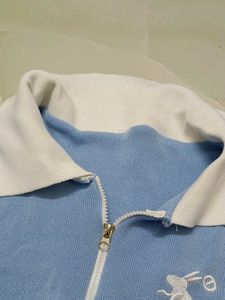 Blue Polo Shirt with White Collar