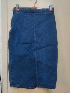 Denim Pencil Skirt with Lace-Up Detail