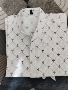Men's White Kurta with Brown Print