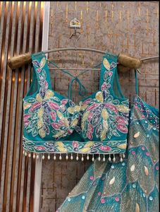Stunning Teal Lehenga Choli with Floral Embroidery