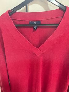 Chic V-Neck Red Sweater