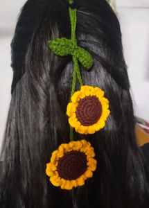 Handmade Crochet Sunflower Hair Clip