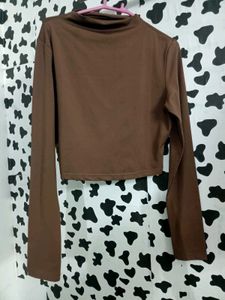 Brown Long Sleeve Mock Neck Crop Top