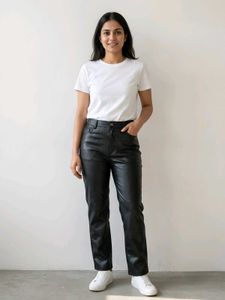 Mango L Stylish Black Faux Leather Pants