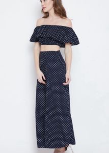 Berrylush Women Navy Blue Polka Dotted Co-Ord Set