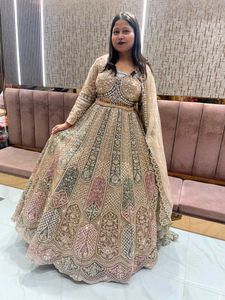💫Beige Golden Lehga For Engagement 💫
