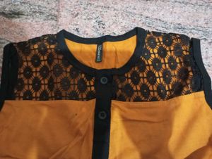 Mustard Yellow Lace Yoke Top